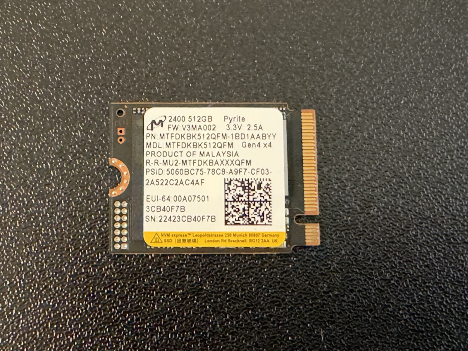 512GB Micron 2400 M.2 PCIe Gen4x4 NVMe 2230 SSD Solid State Drive MTFDKBK512QFM