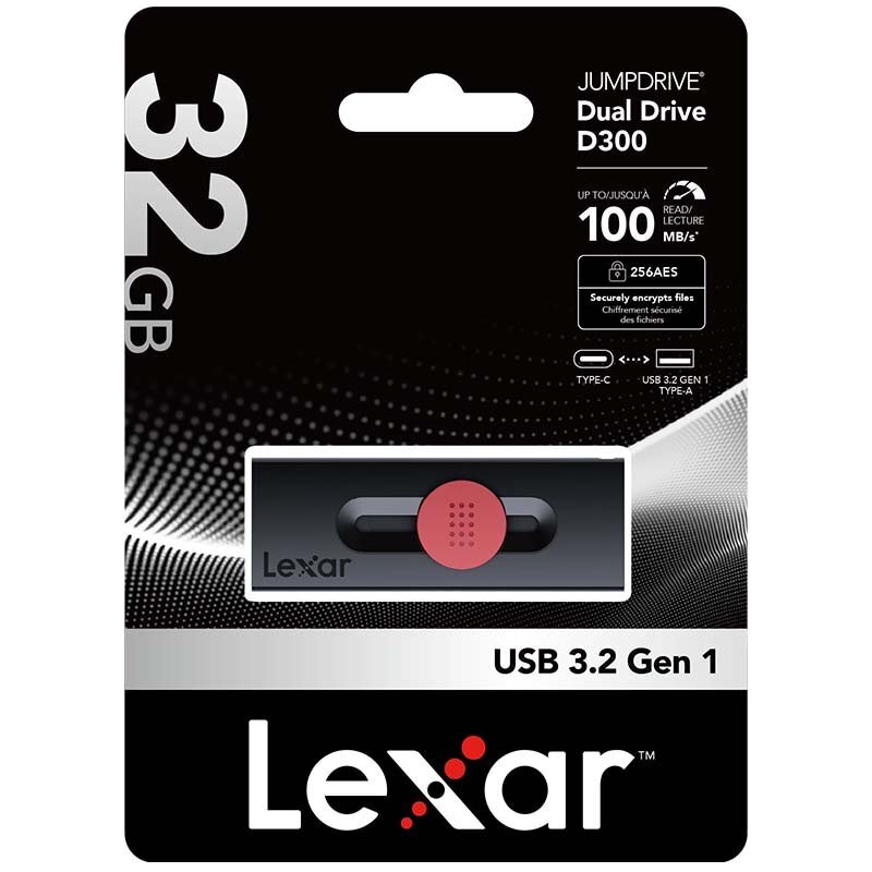 Lexar JumpDrive Dual Drive D300 32GB 64GB 128GB 256GB USB 3.2 Type-C Flash Drive