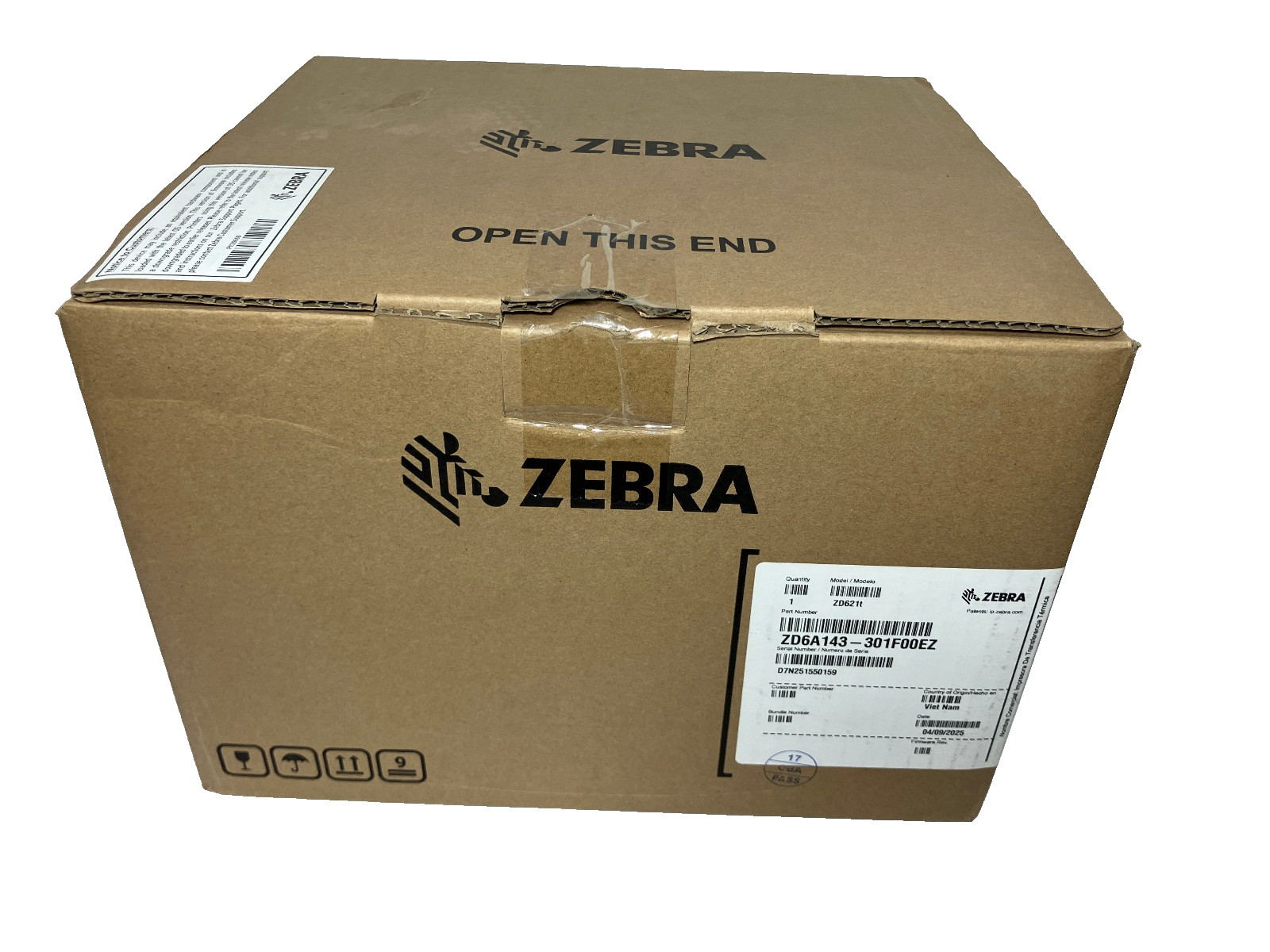 Zebra ZD6A143-301F00EZ Thermal Printer - Color Touch LCD ZD621 New OB