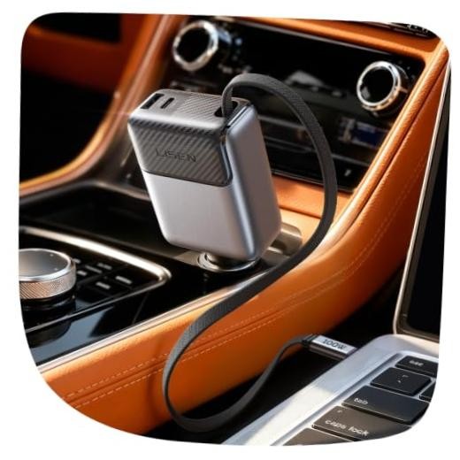 136W Retractable Car Charger USB C Fast Charge, PD 100W Type C Retractable