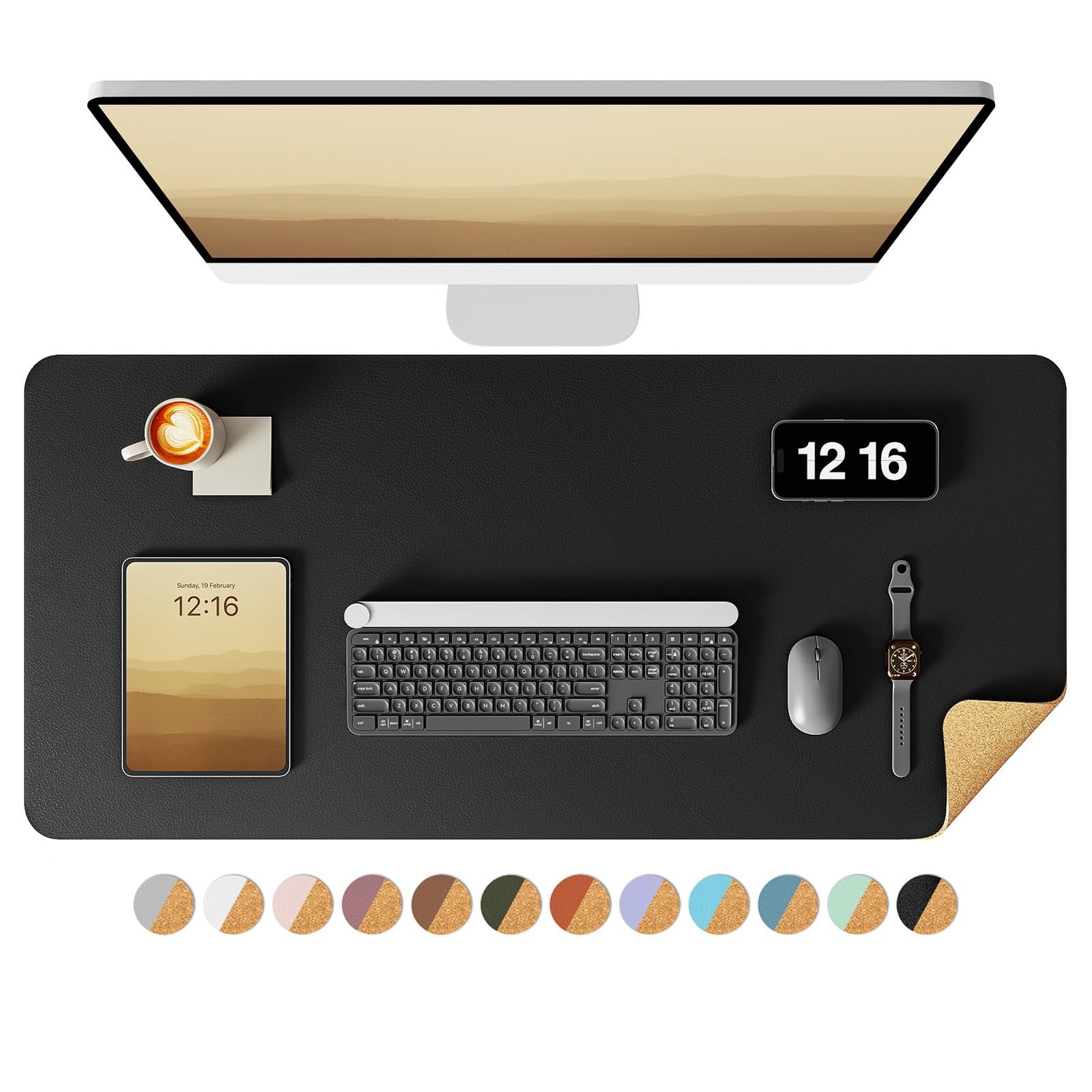 Double-Sided Desk Pad, 31.5"x15.7"Leather Desk Mat, Eco Cork Desk Pad Protect...