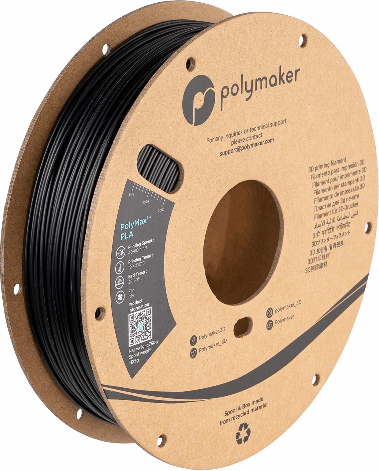 Polymaker TPU95 1.75mm 0.75kg Black Flexible 3D Printer Filament