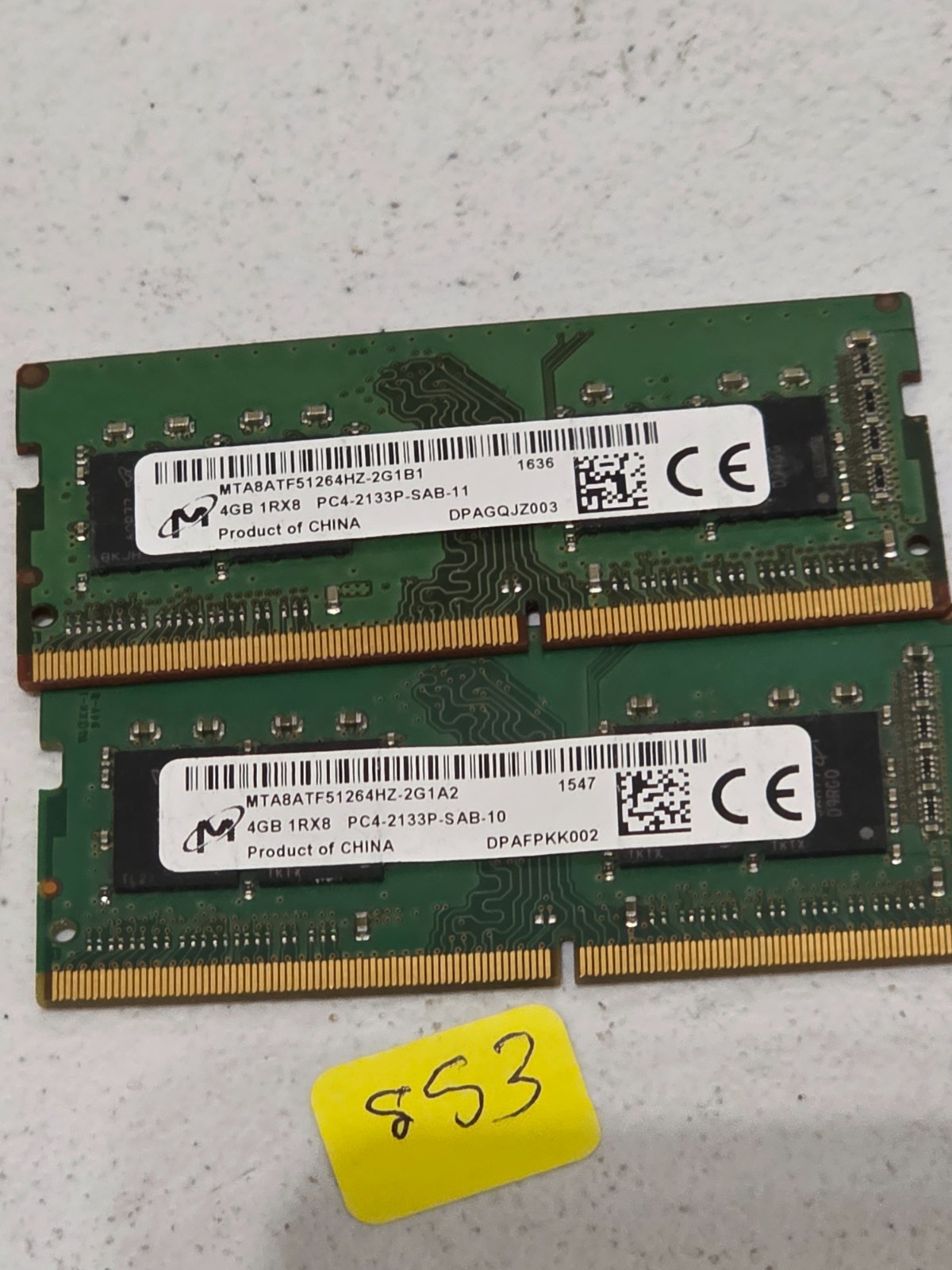 Lot of 2 -- 8GB (2x4GB) Micron 1Rx8 DDR4 PC4-2133P Laptop Memory RAM #853