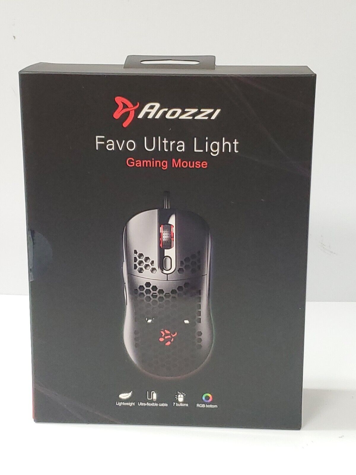Arozzi Favo Ultra Lightweight RGB Gaming Mouse Honeycomb Design 7 Buttons NEW