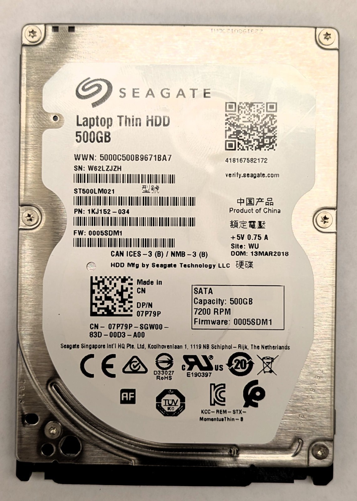 Seagate Laptop Thin 500GB 2.5" SATA HDD 7200RPM ST500LM021