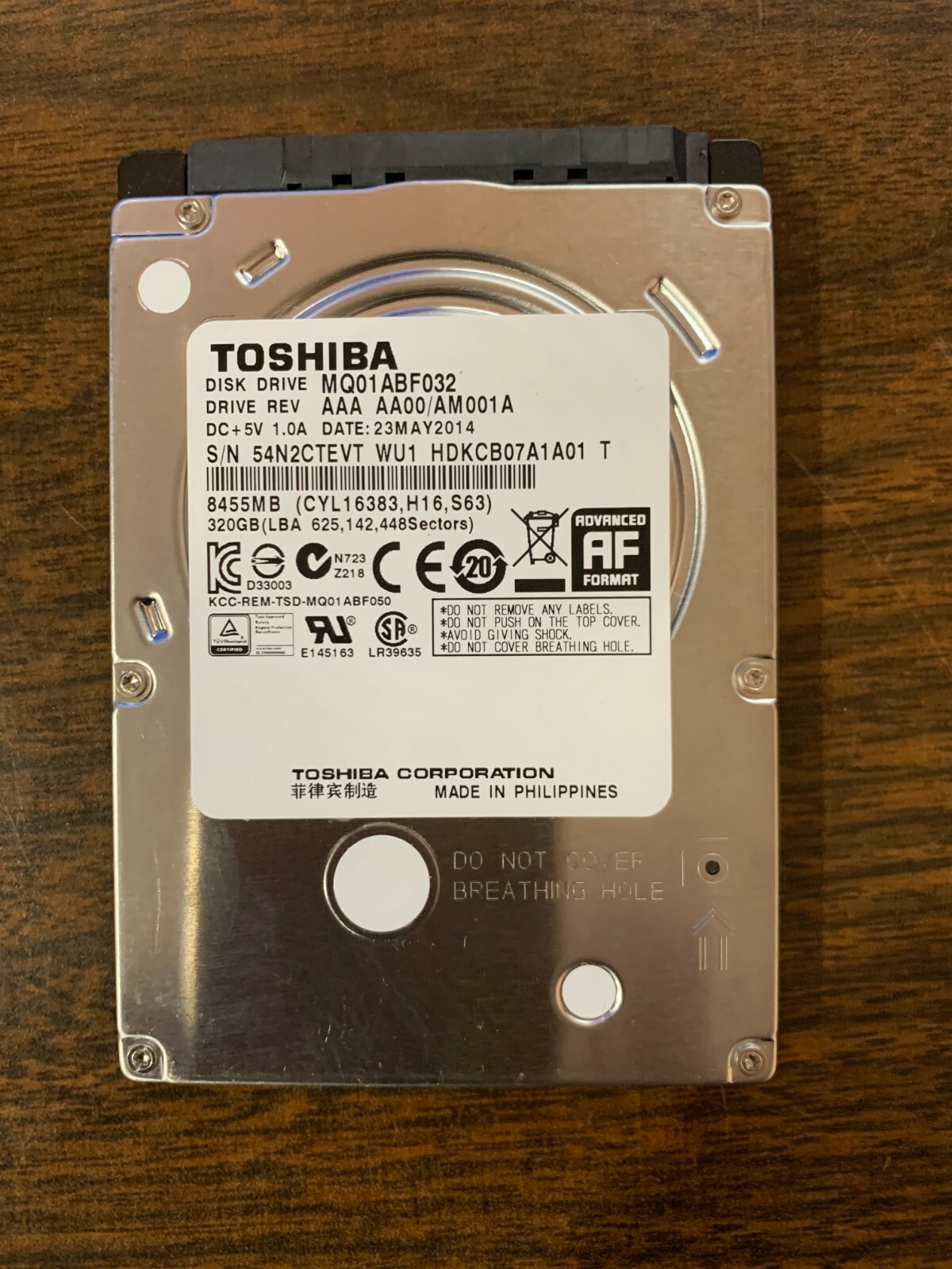 TOSHIBA 320GB SATA 7200rpm 2.5" 6.0GB/s Laptop Internal HDD MQ01ACF032 