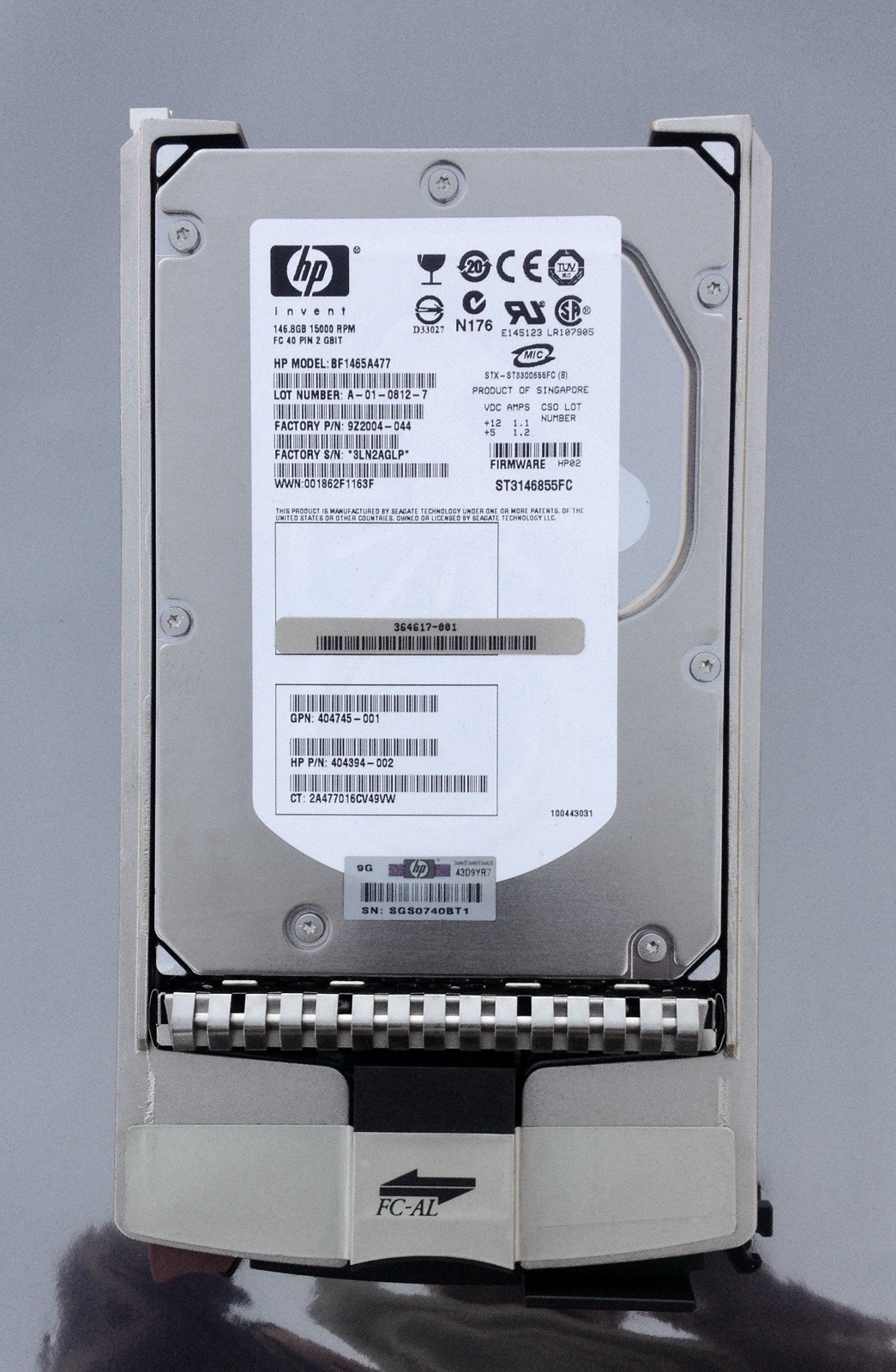 HP BF1465A477 146.6GB 15K Fiber Channel  404394-002  ST3146855FC  HP02