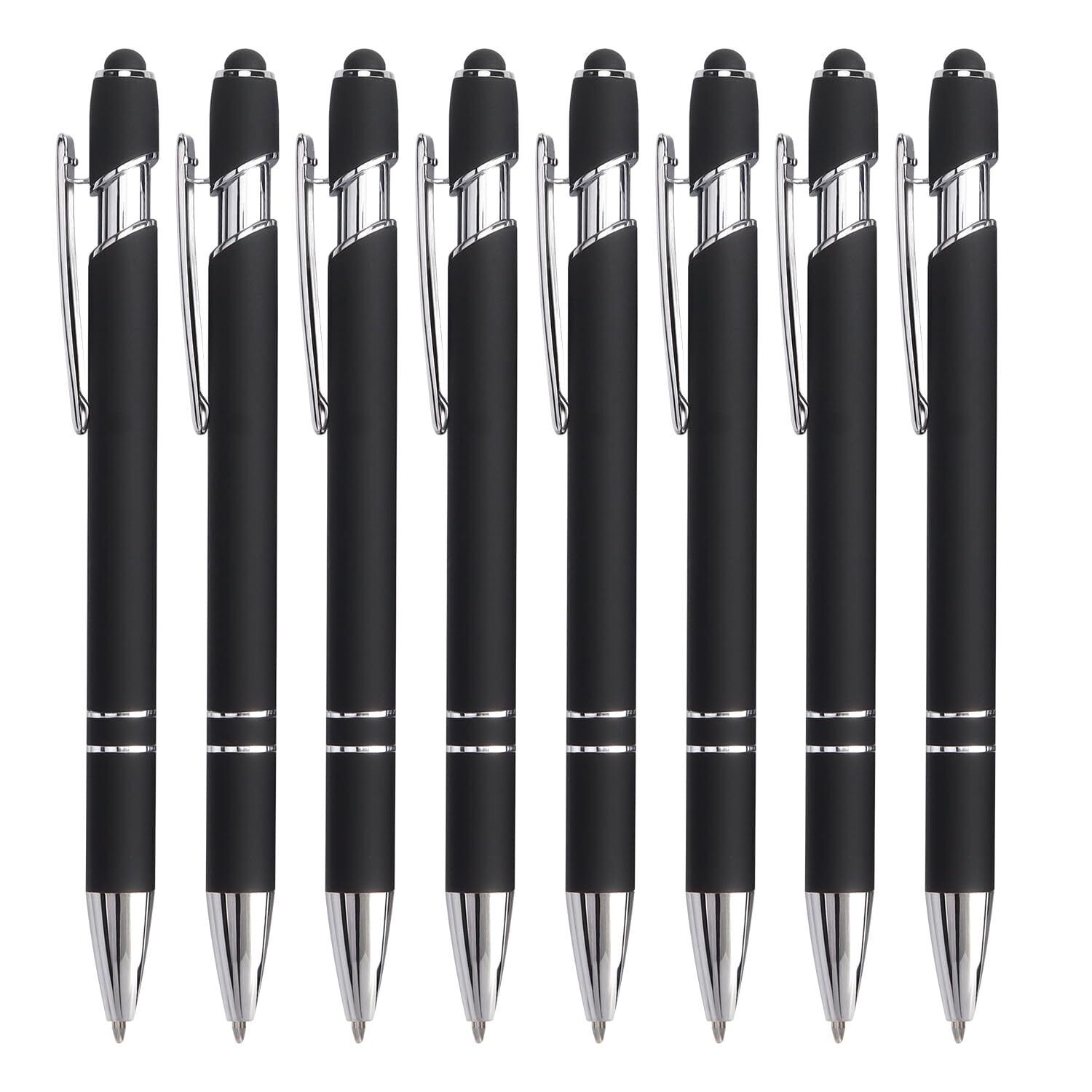 8 Pack Black Ballpoint Pen 2-in-1 Stylus Retractable Ballpoint Pen with Stylu...
