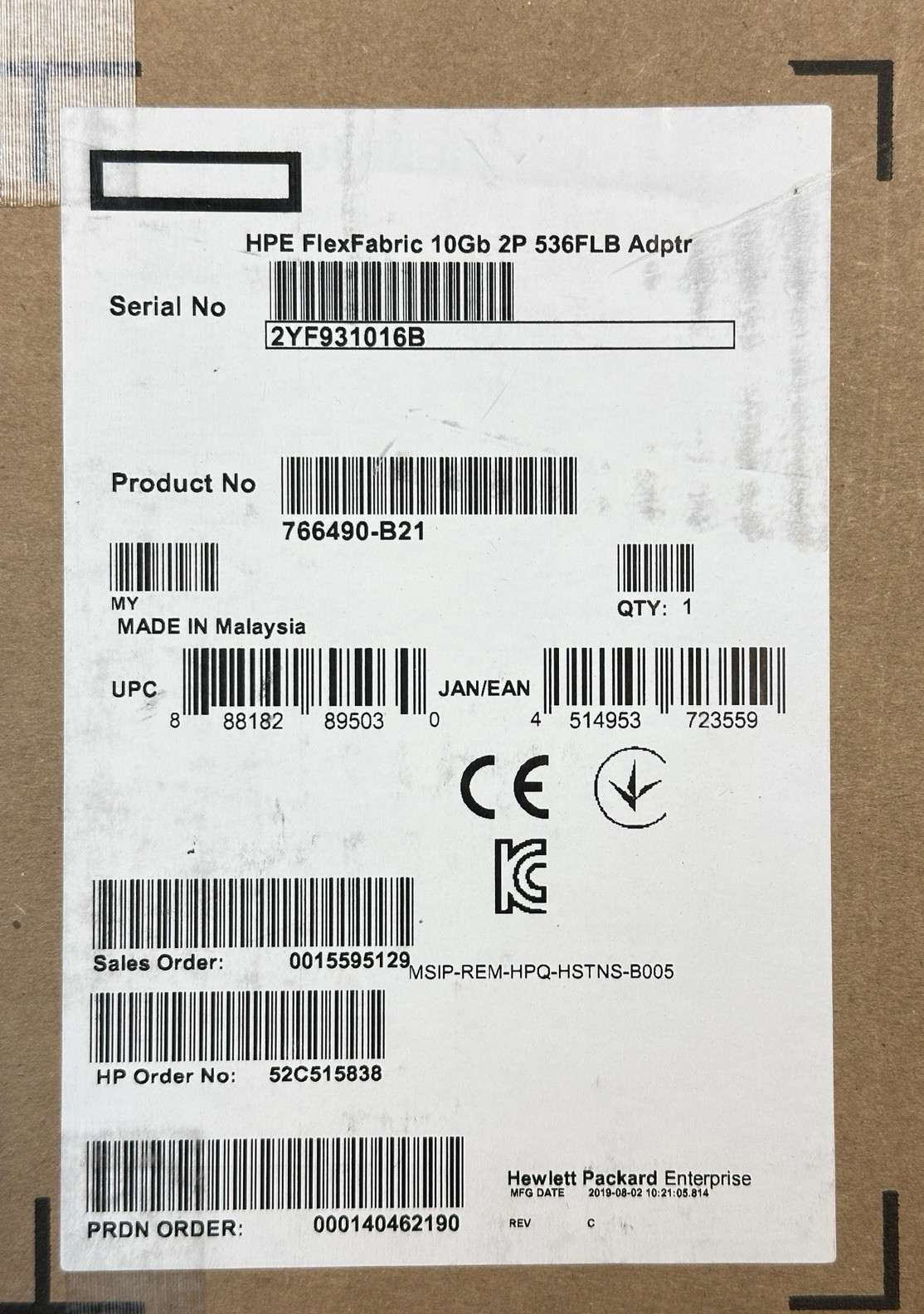 HPE FlexFabric 536FLB 10Gb 2-Port Adapter 768080-001 766488-001 10G 766490-B21