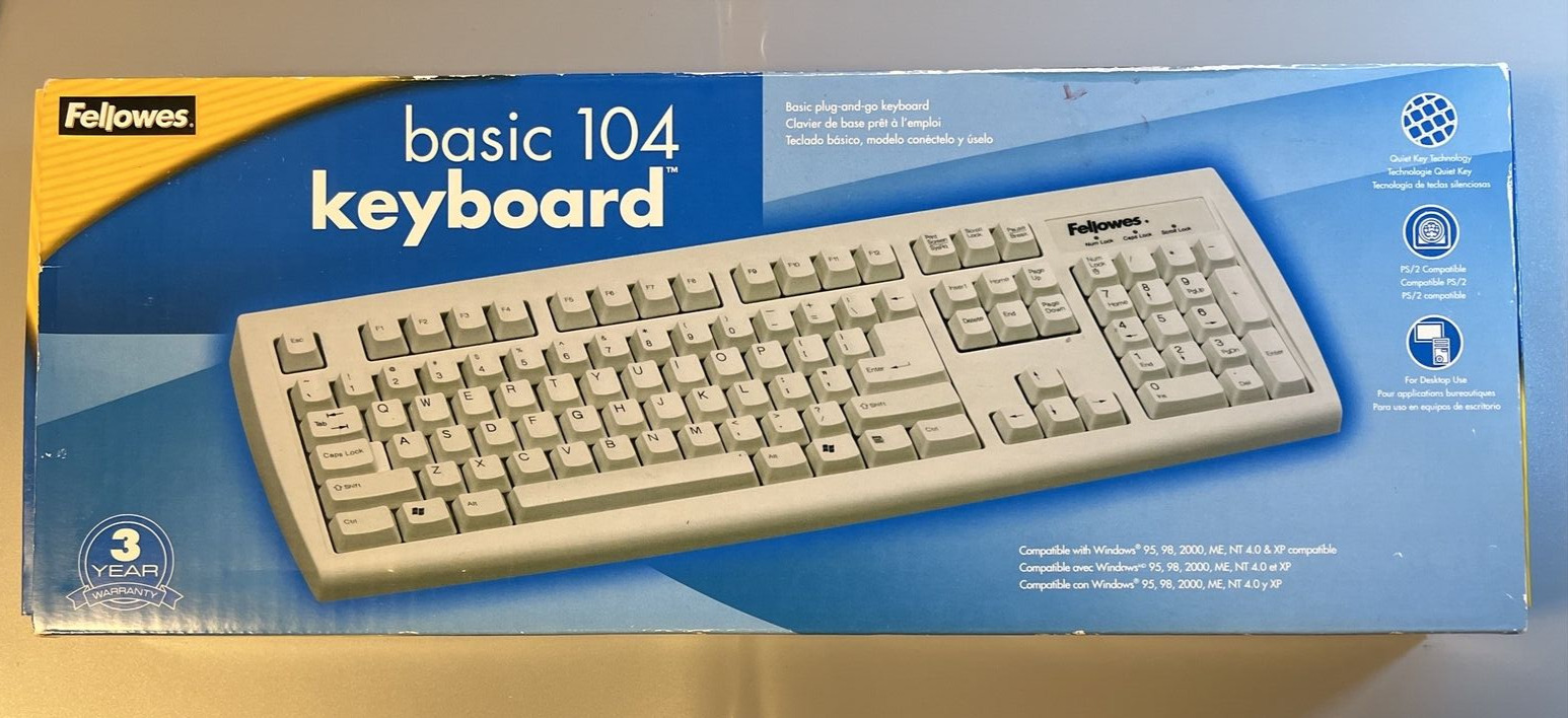 SEALED Fellowes 104 Keyboard 99148 in original packaging BRAND NEW - PS2 White