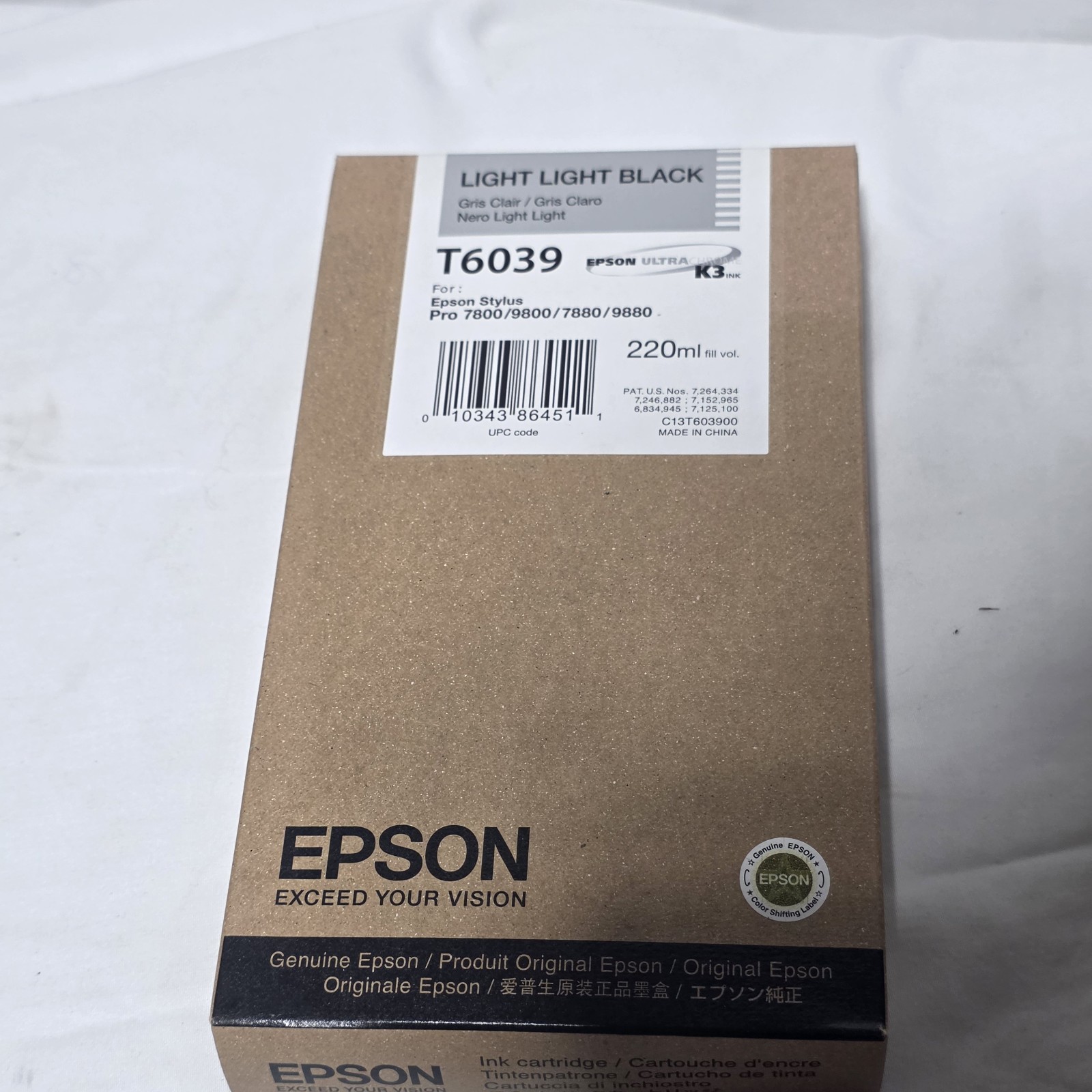 Genuine Epson T6039 Light Light Black Genuine Ink Cartridge Date: 2014