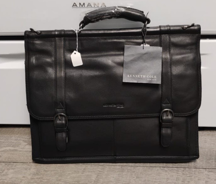 Kenneth Cole New York Black Leather Laptop Brief Case 15x17x6 Multi Sections