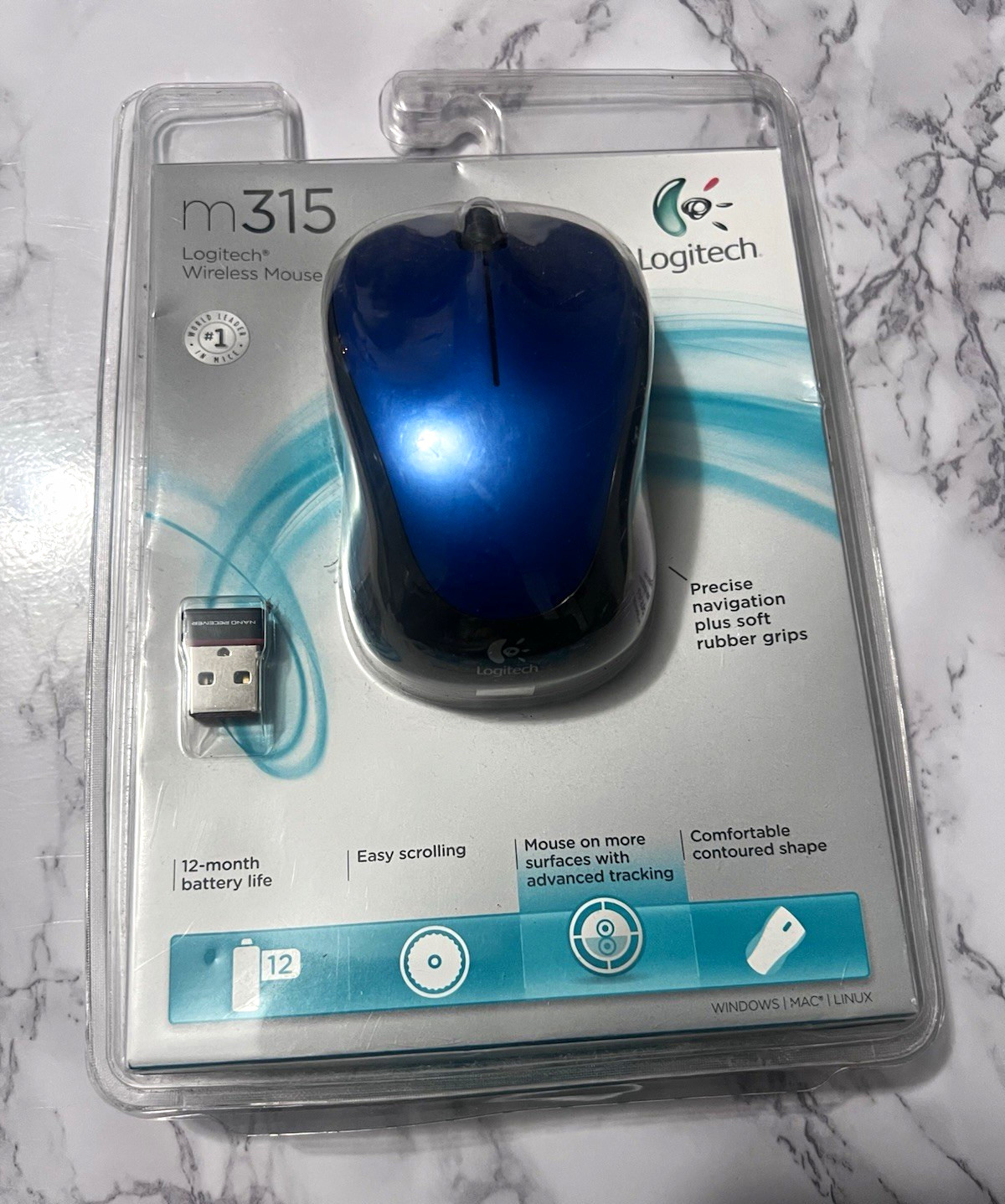Logitech M315 Wireless Optical Mouse Blue/Black USB Nano Receiver 1000 DPI