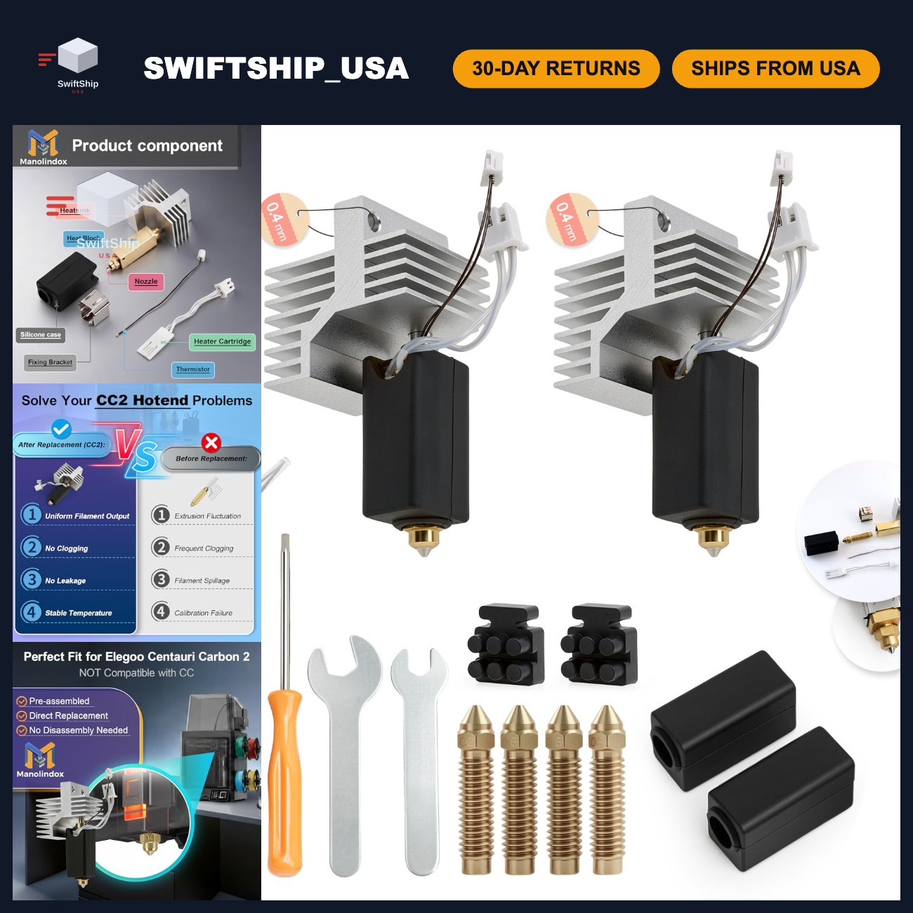 2PK 0.4MM CC2 Hardened Steel Ceramic Hotend Nozzle for 3D Printer Upgrade