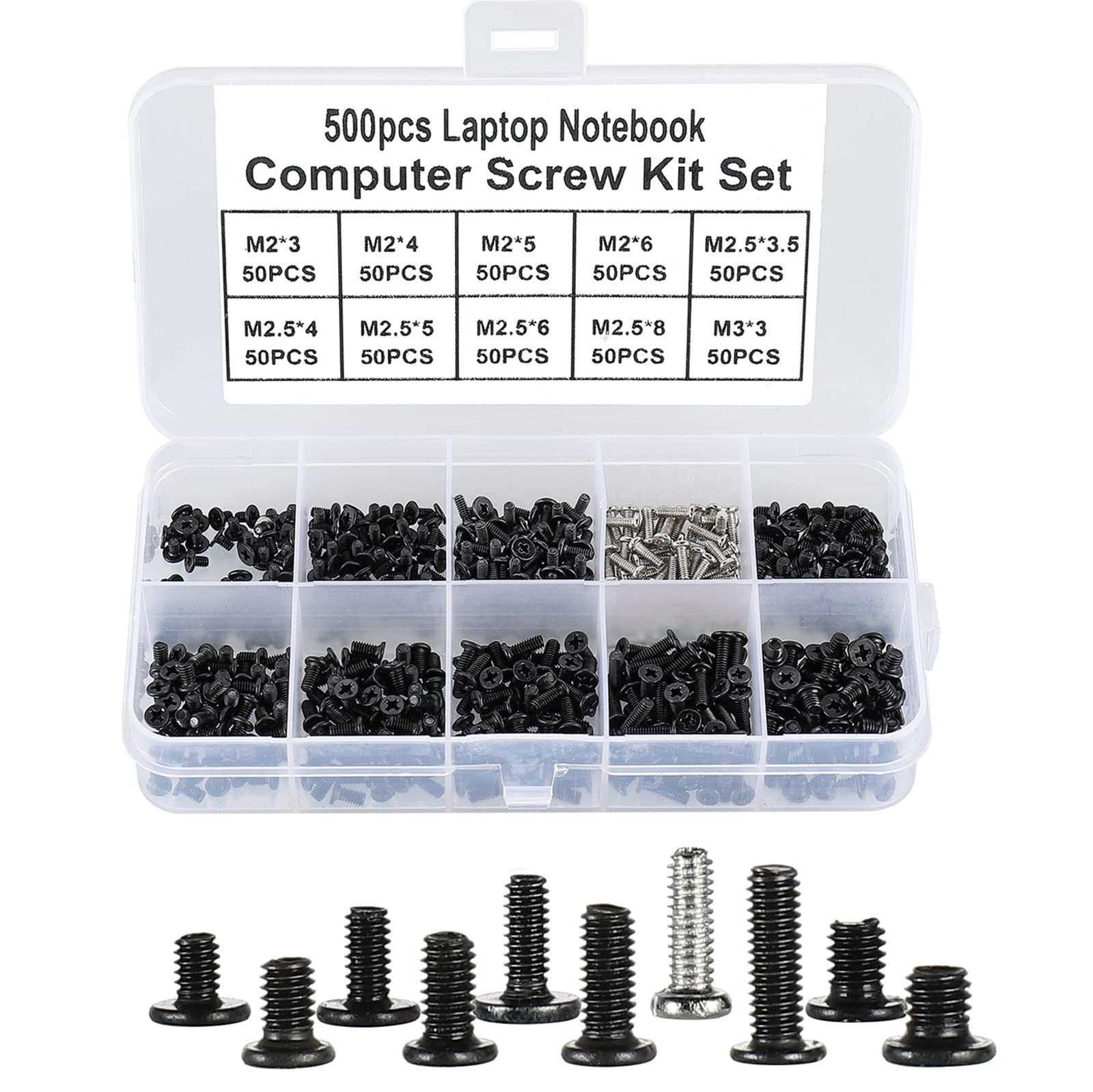 500pcs M2 M2.5 M3 Laptop Screws Kit, SSD M.2 Screws, Phillips Flat Head Tiny/...