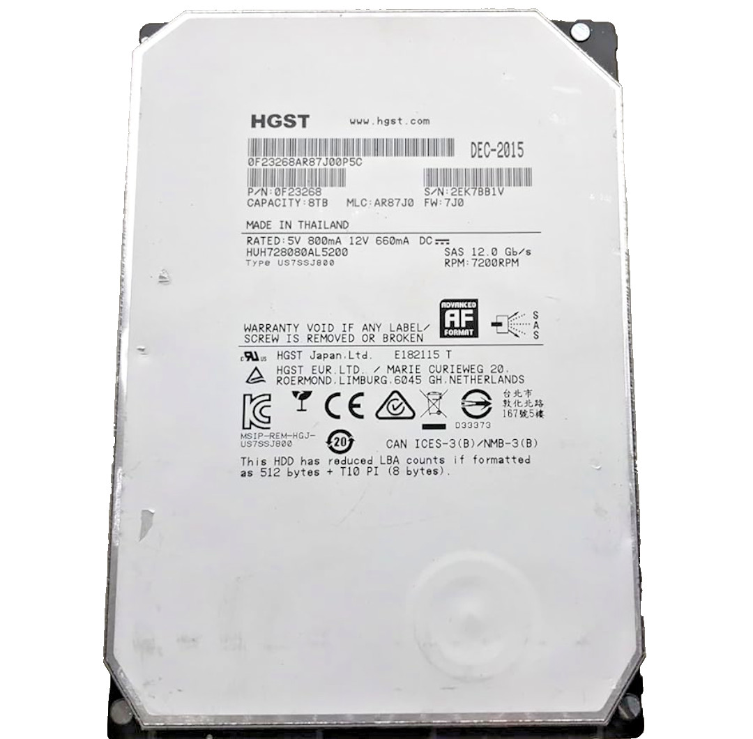 HGST He8 8TB 7.2K 12Gb/s SAS 3.5" Enterprise HDD HUH728080AL5200 0F23268