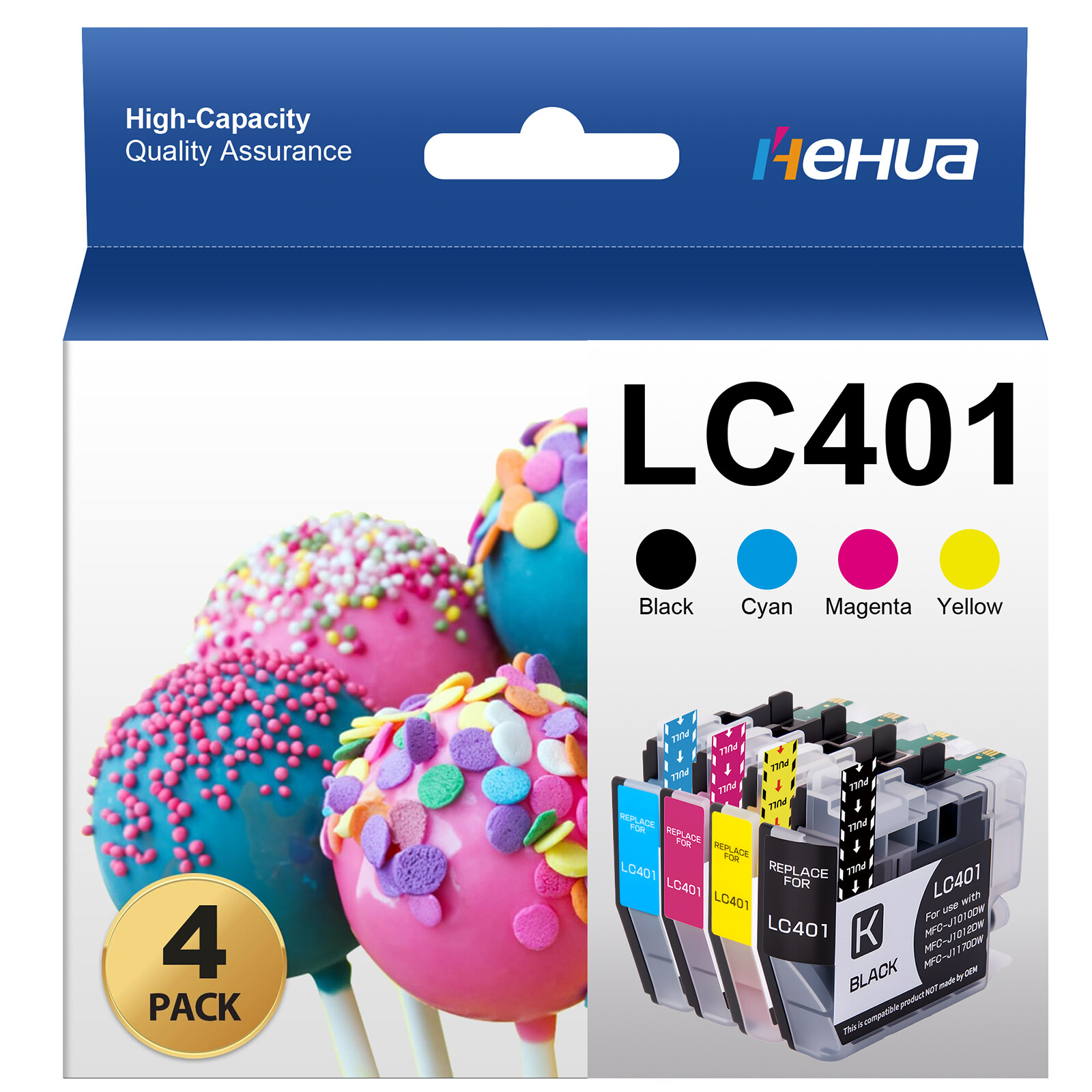 4 Pack LC401 Ink Cartridges Brother MFC-J1010DW MFC-J1012DW MFC-J1170DW Printers