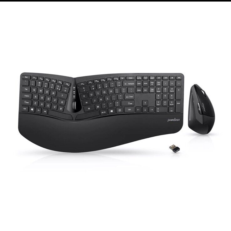 Perixx PERIDUO-605 Wireless 2.4 Ergonomic Fullsize Keyboard Mouse Set Wrist Rest