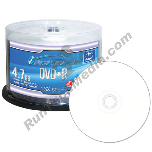 50 Optical Quantum 16x 4.7GB DVD+R White Thermal HUB Printable Disc OQBQDPR16WTP