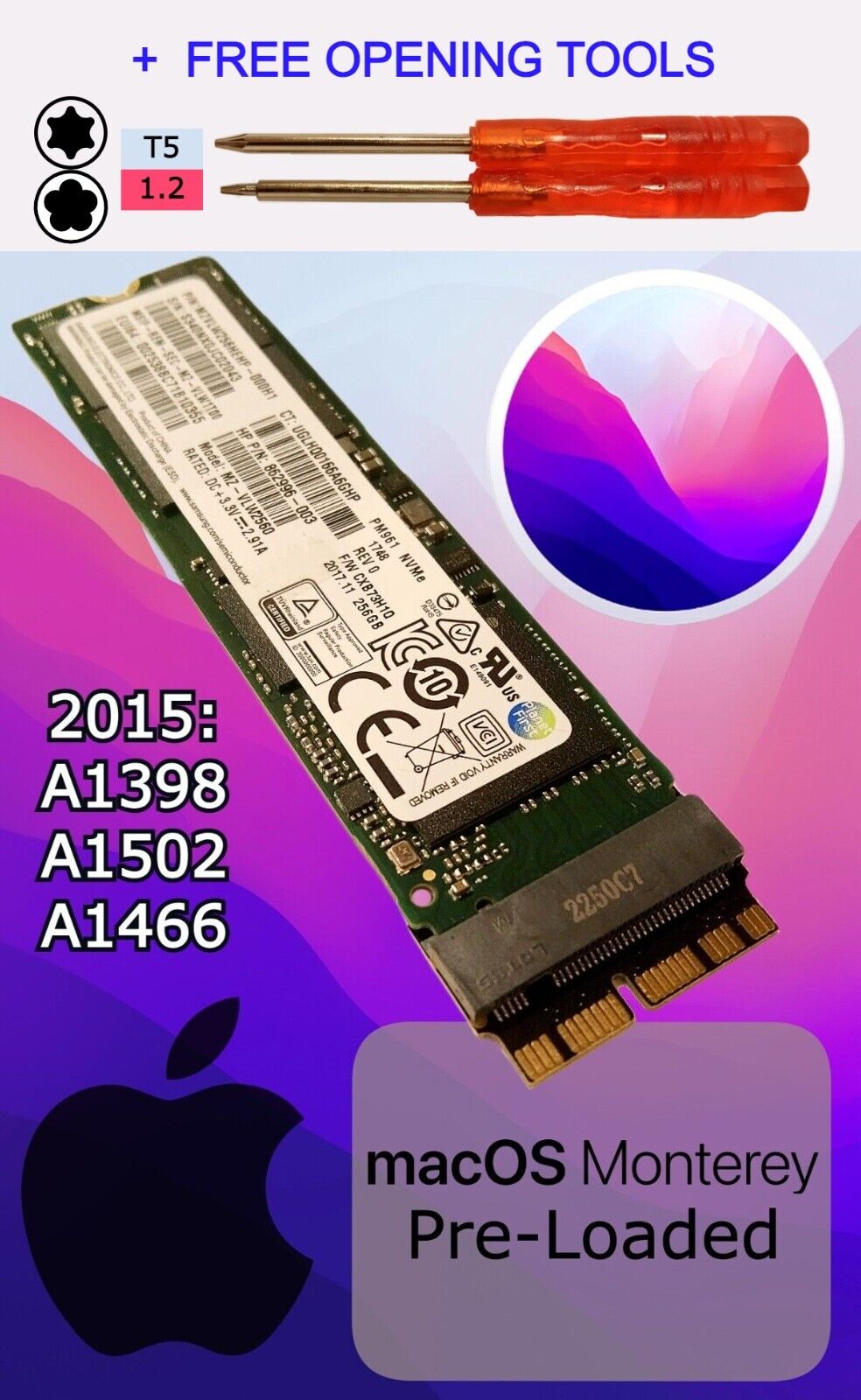 SAMSUNG 256GB SSD For 2015 2017 MacBook Air A1465 A1466 Monterey PRE Loaded