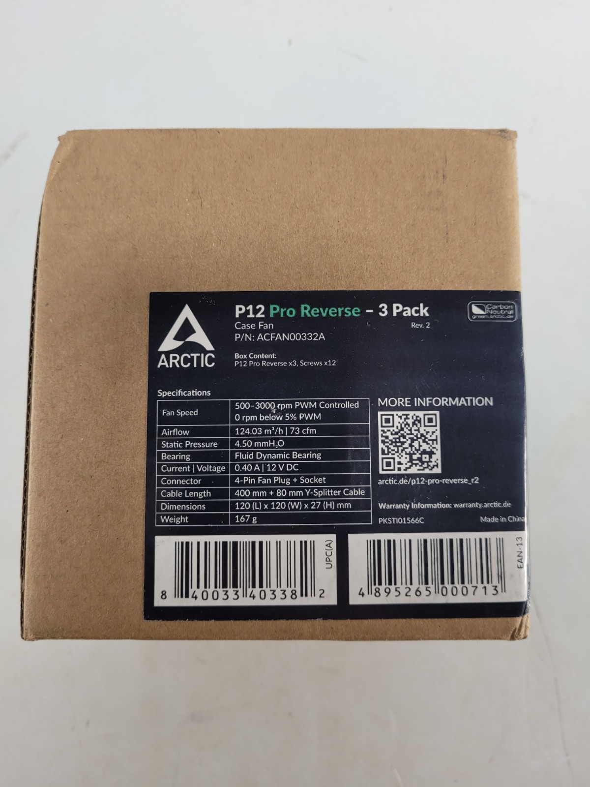 ARCTIC P12 Pro Reverse 120mm PWM Case Fan 3-Pack Black ACFAN00332A