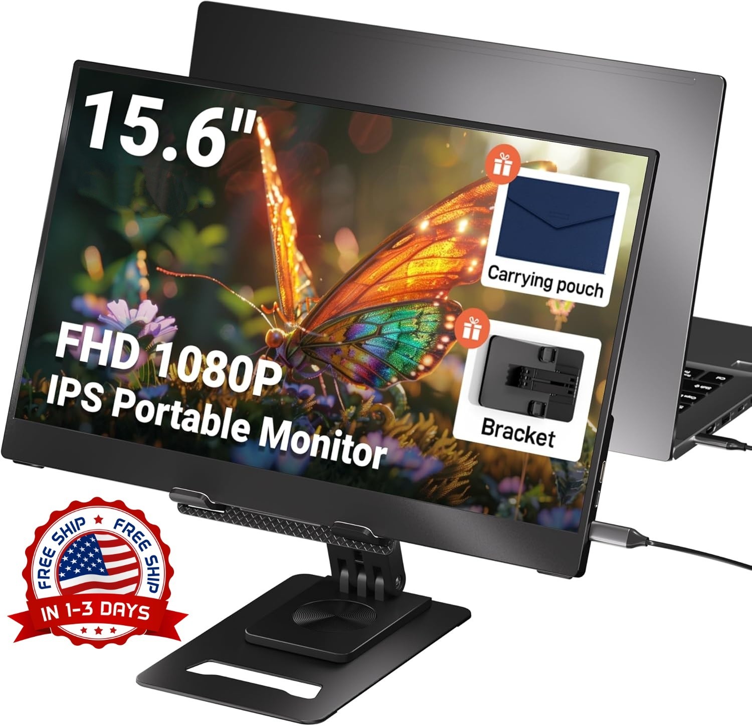 Monitor portátil FHD IPS de 15,6" con extensor de pantalla y soporte ajustable