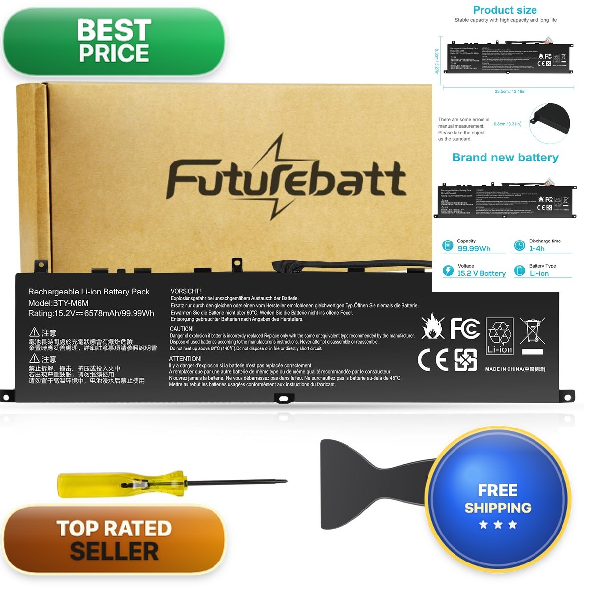 Futurebatt BTY-M6M Battery Replacement MSI GS66 Stealth 10SD 10SE GE76 Raider