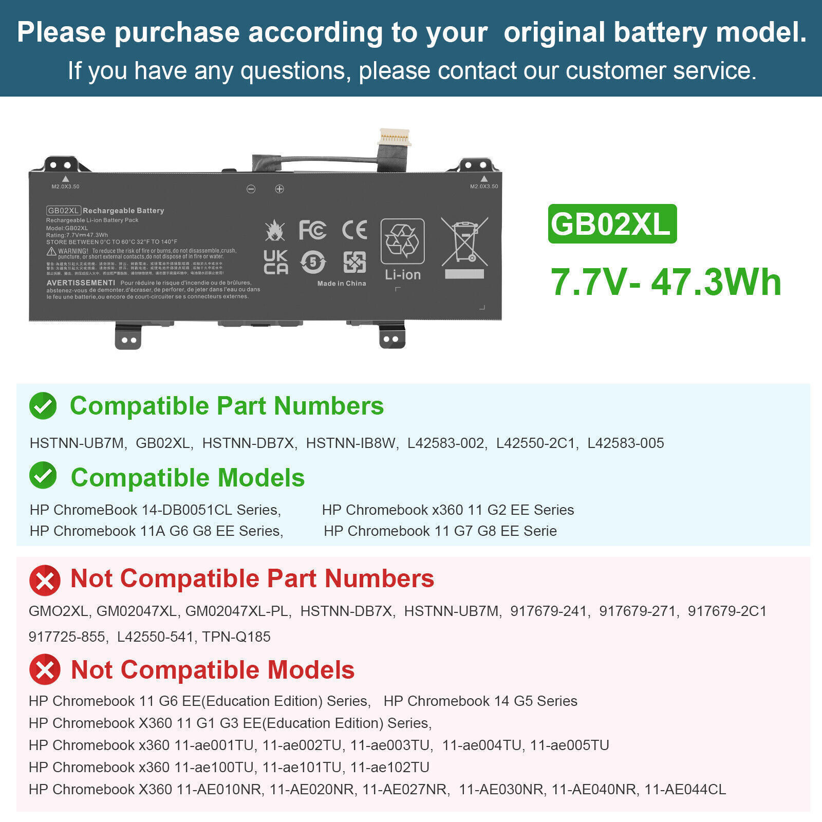 GB02XL Battery for HP Chromebook X360 11 G2 EE HSTNN-IB8W L42550-2C1 L42583-005