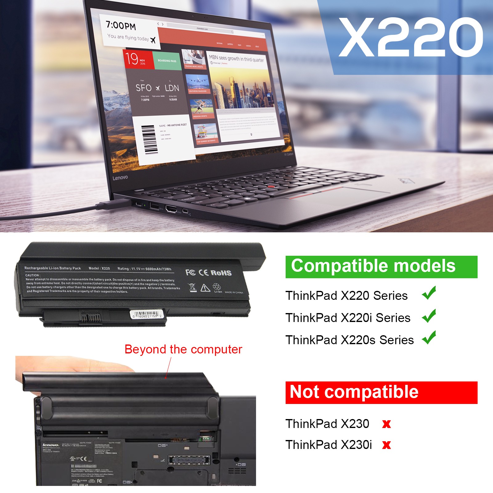 9 Cell Battery for Lenovo ThinkPad X220 X220i 0A36282 42T4861 42T4862 42T4865
