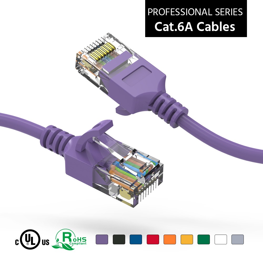 20 Pack of 30Ft CAT6A UTP Slim Ethernet Network Booted Cable 28AWG Purple