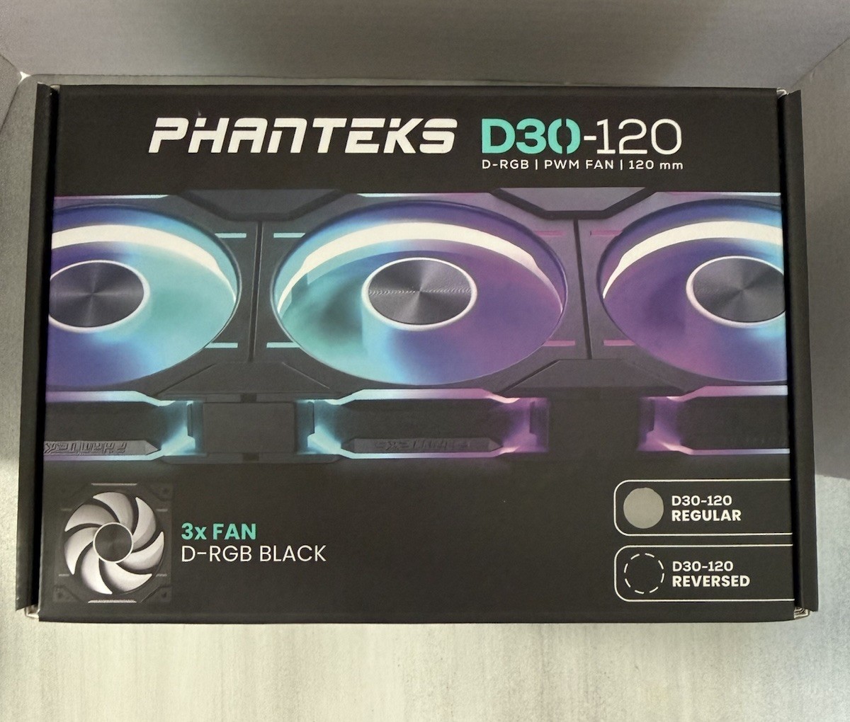 Phanteks D30-120 D-RGB PWM 120mm Fan - 3Pack - BLACK - Open Box Complete