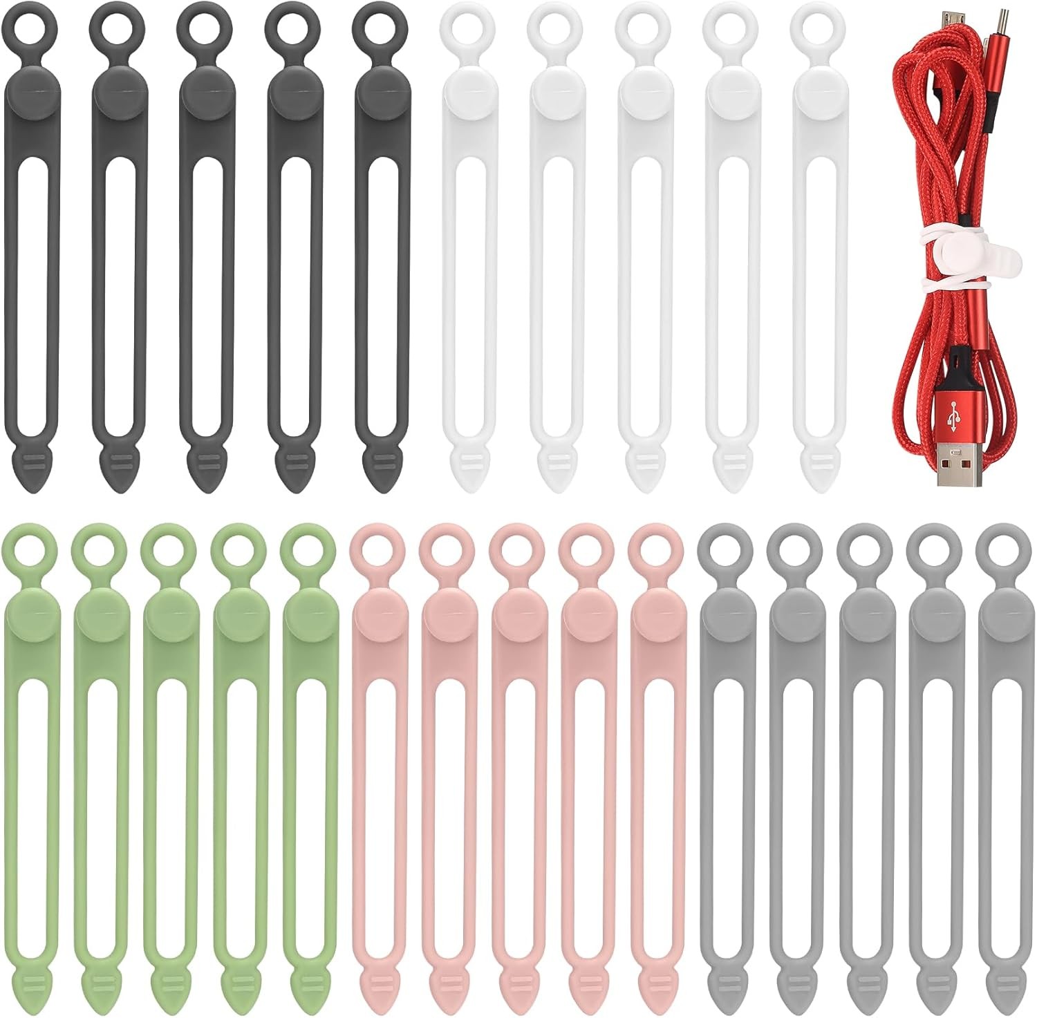 25 Pcs Silicone Cable Ties, Reusable Cable Straps Wire Organizer, Cable Manageme