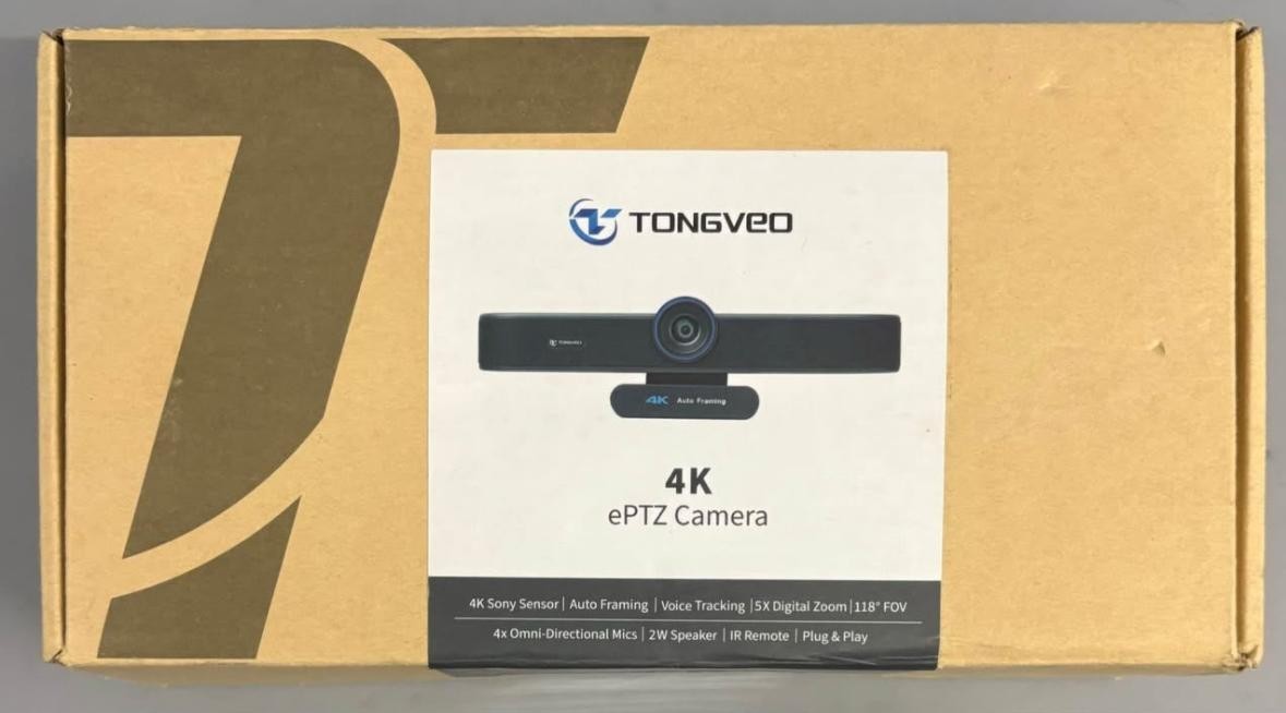 Tongveo 3-in-1 4K Webcam with Microphones and Speaker, AI Auto-Tracking, OpenBox
