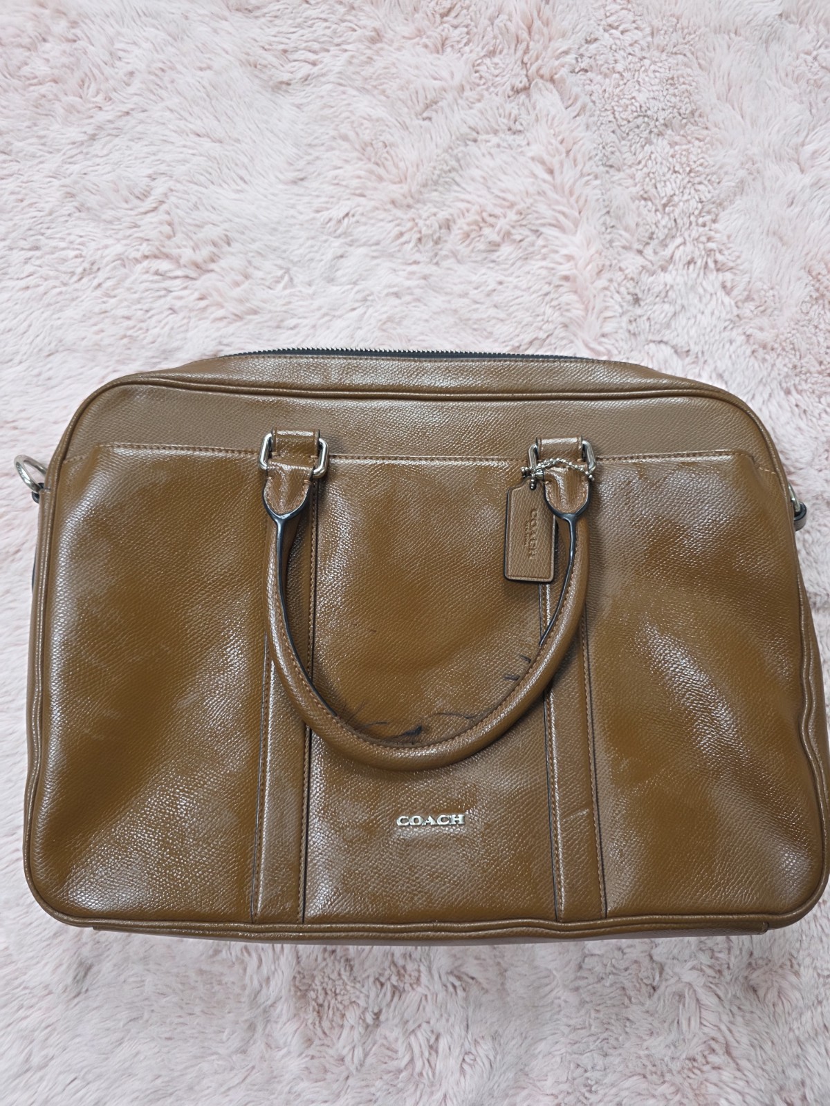 Coach Brown Leather Briefcase Laptop Messenger Bag w/ Adjustable Shoulder Strap