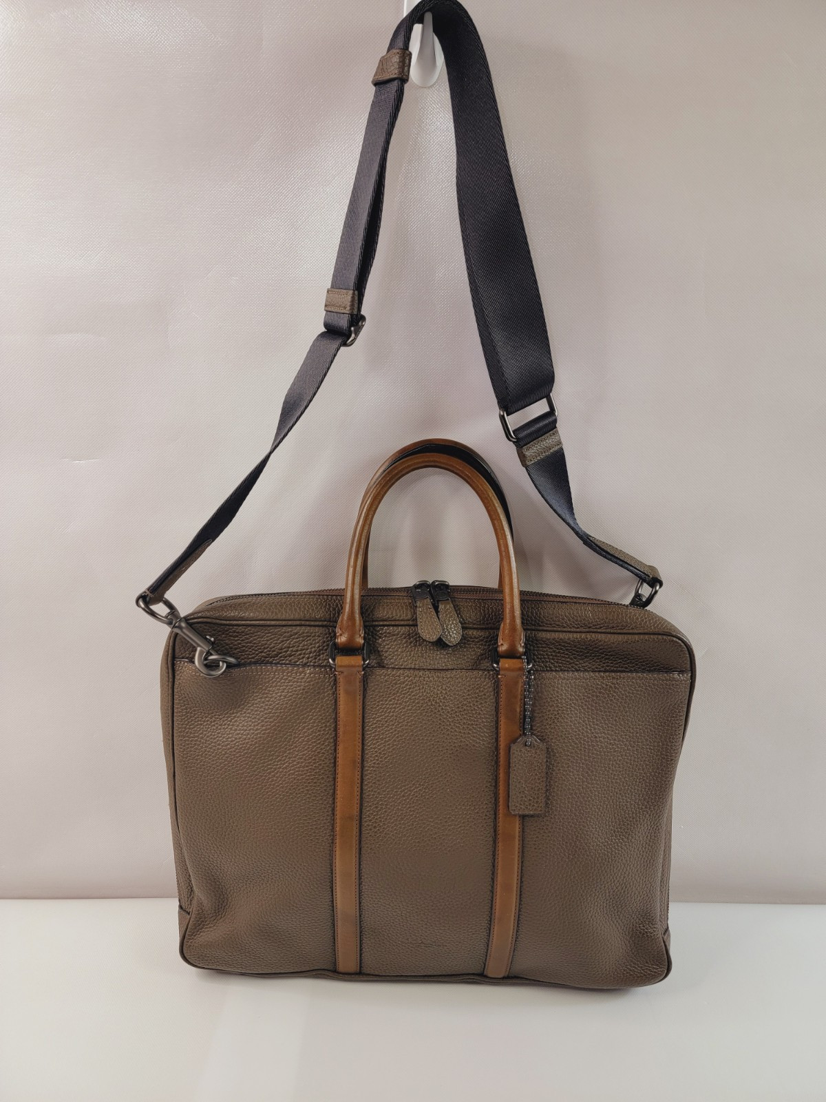 COACH Metropolitan Slim Brown Pebbld Leather Briefcase/Laptop Portfolio Tote Bag