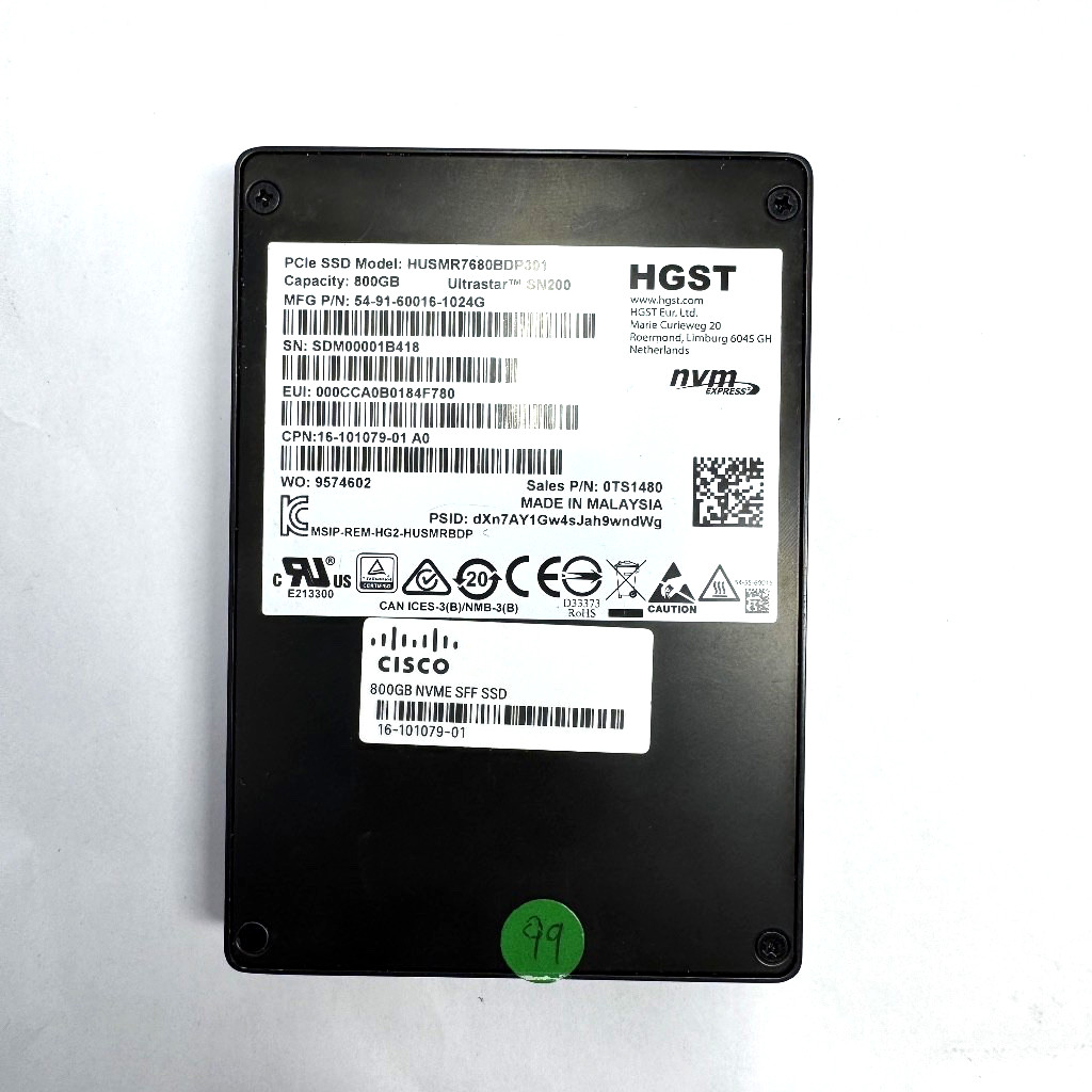 HGST Ultrastar SN200 800GB U.2 NVMe PCIe 3.0 x4 MLC SSD HUSMR7680BDP301 Cisco