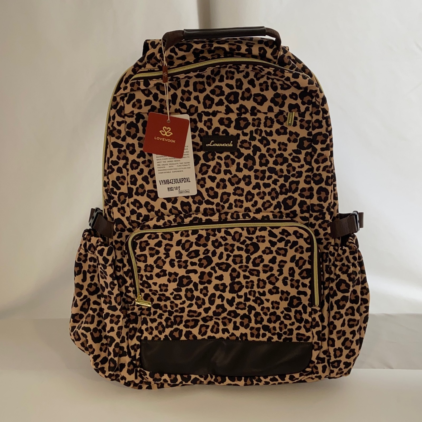 LOVEVOOK Leopard Print Laptop Backpack 18-Inch Brown/Black