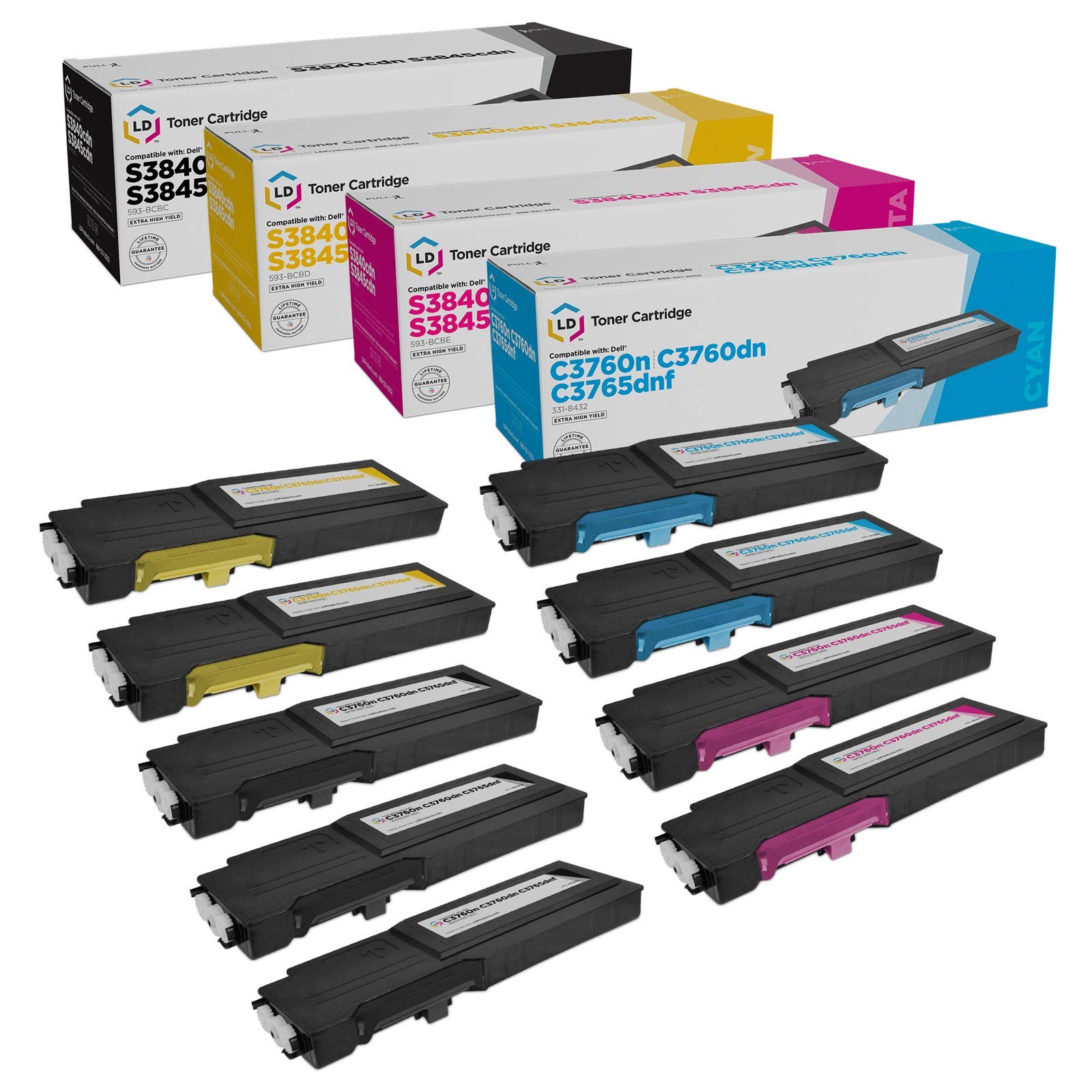 LD 9pk Comp Toner for Dell C3760 C3765 Black Cyan Magenta Yellow C3760dn C3765