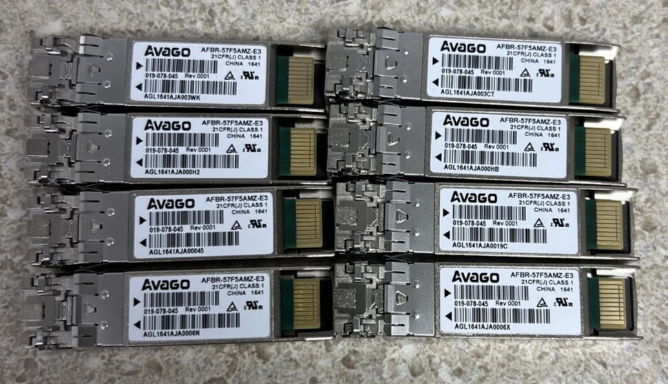 LOT OF 8 Avago AFBR-57F5AMZ-E3 16Gb FC Multirate 850nm SFP+ SW, EMC 019-078-045