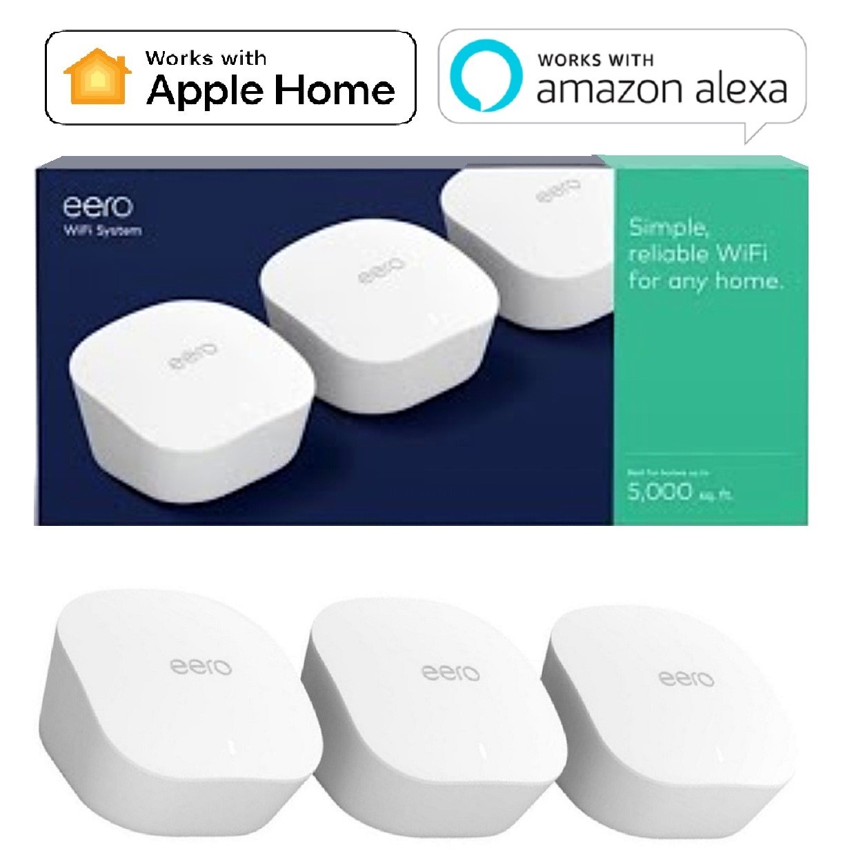 Amazon eero TrueMesh 3-Pack Router Dual-Band WiFi MU-MIMO 550Mbps Alexa Dual-LAN