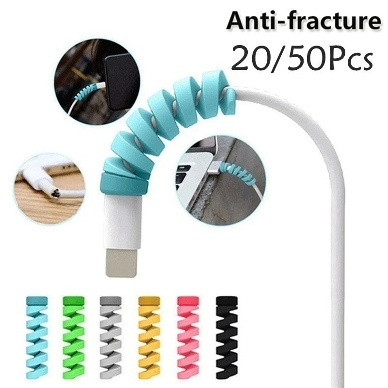 Silicone Charging Cable Protectors Spiral Cord Saver USB Phone Wires