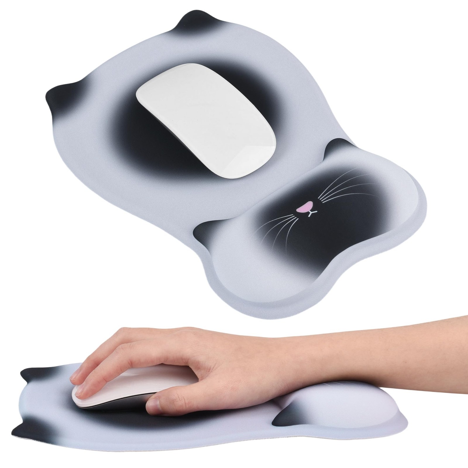 Black Ergonomic Mouse Pad Wrist Rest Soft Memory Foam Cushion Cute Cat Base