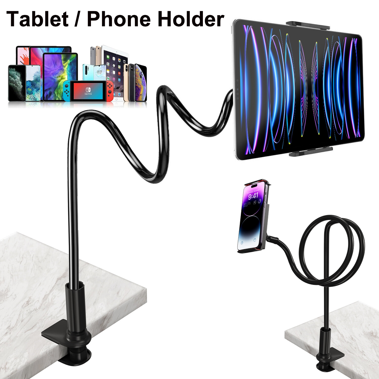 Universal Tablet Floor Stand Phone Holder Mount for iPad/iPhone/Samsung