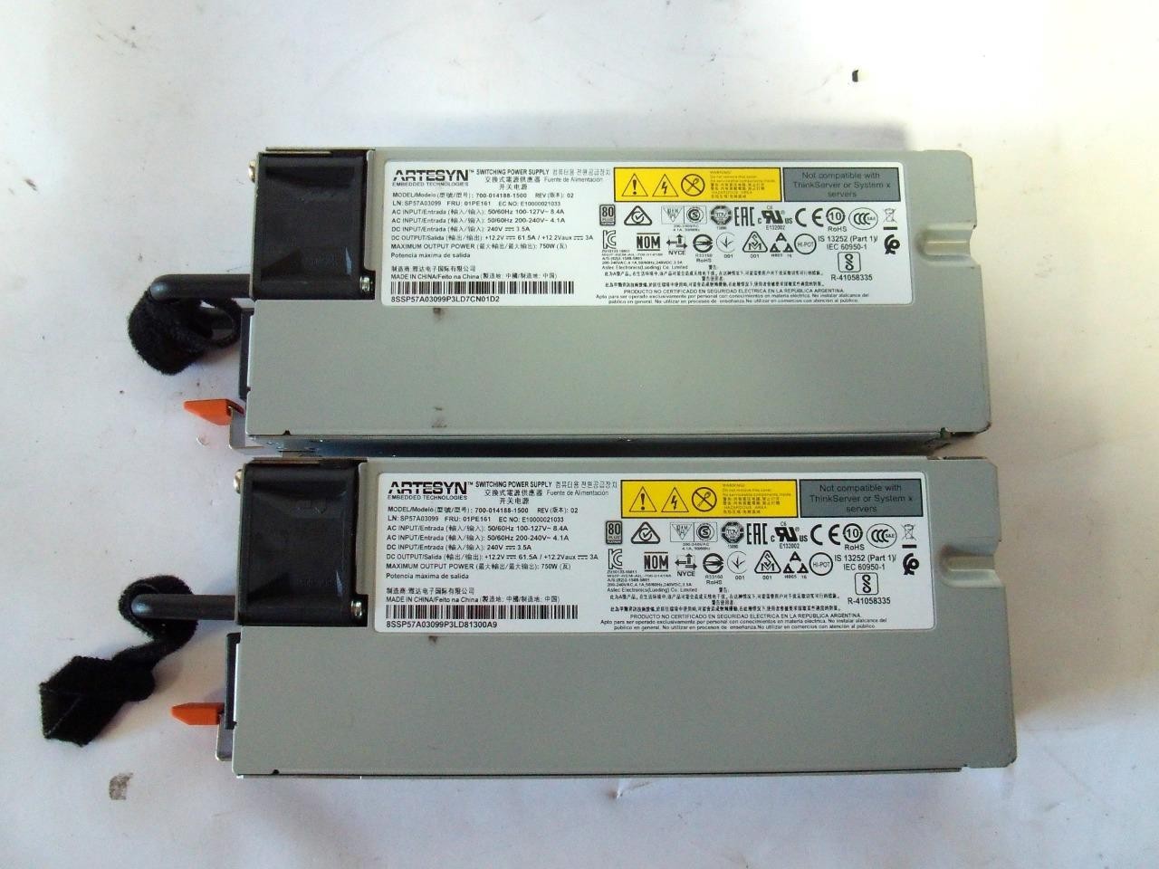 *Lot of 2* Lenovo 01PE161 750W Platinum Hot-Swap Power Supply 700-014188-1500