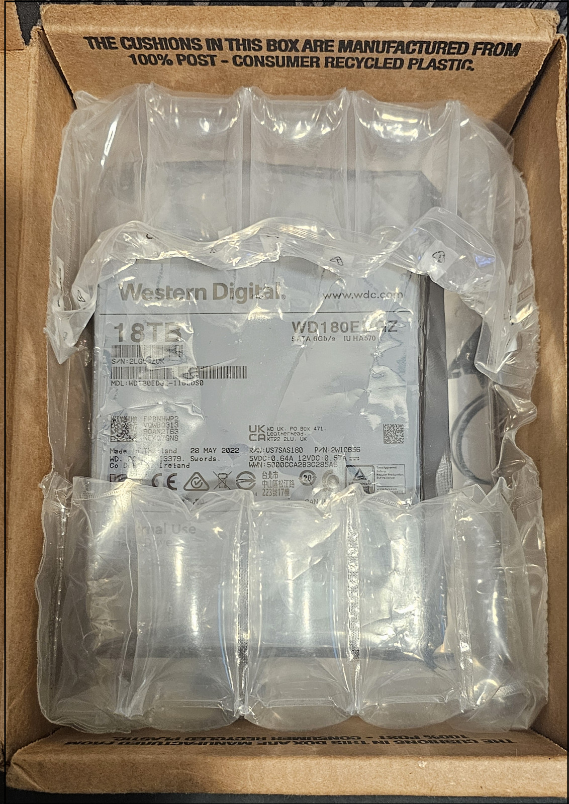 Western Digital 18TB Internal Hard Drive 7200RPM SATA III 3.5" (WD180EDGZ)