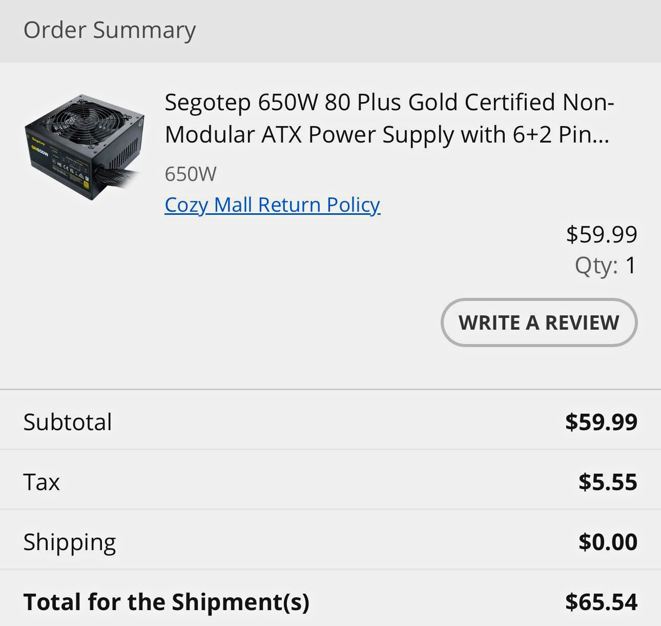 Segotep GN650W 650W 80 Plus Gold Non-Modular ATX PSU Black 6+2 PCIe
