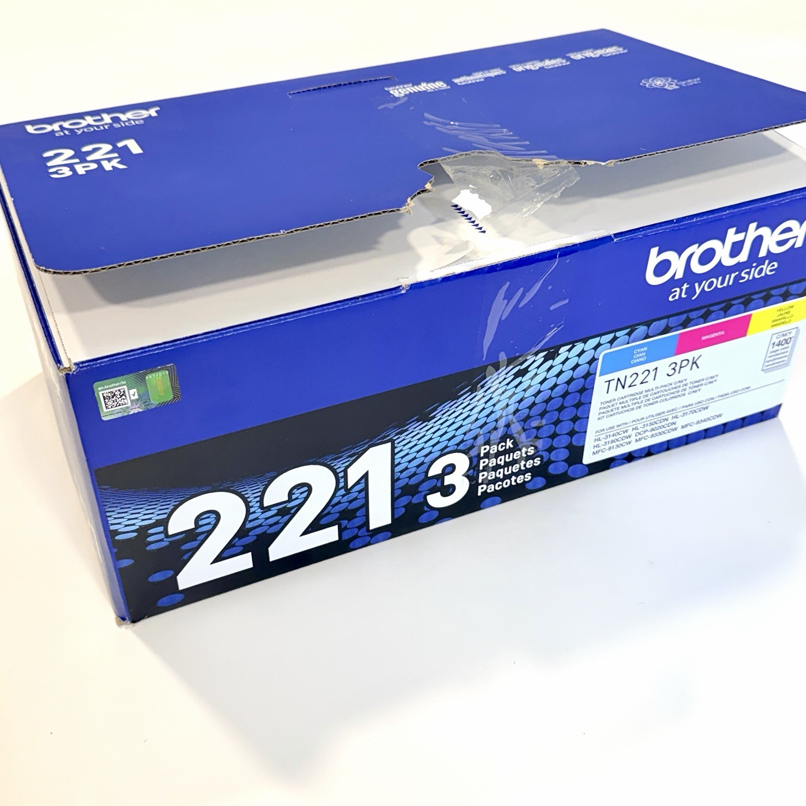 Genuine Brother TN221 3PACK Toner Cyan Magenta Yellow 2 Bags Sealed 1 Bag Open