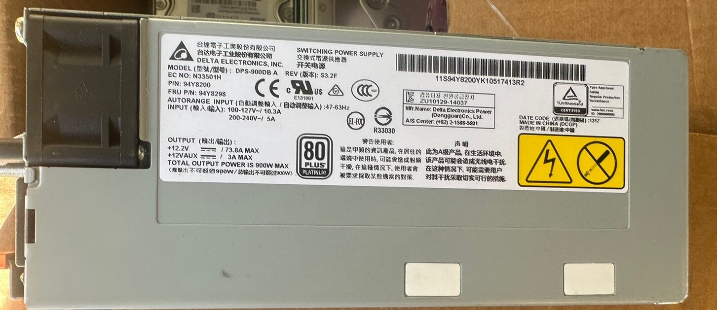 IBM/LENOVO 94Y8192 900WATT  POWER SUPPLY X3550 M5- 94Y8304, 700-013701-0000