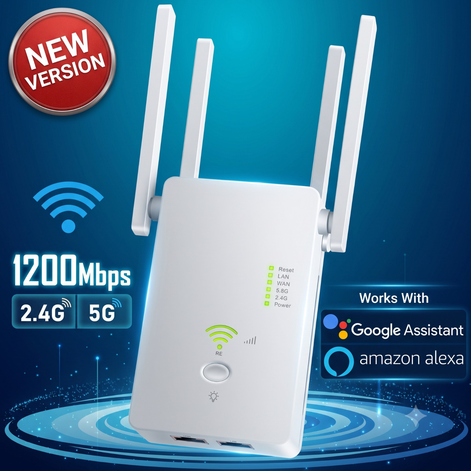1200Mbps WiFi Range Extender Repeater Wireless Amplifier Router Signal Booster