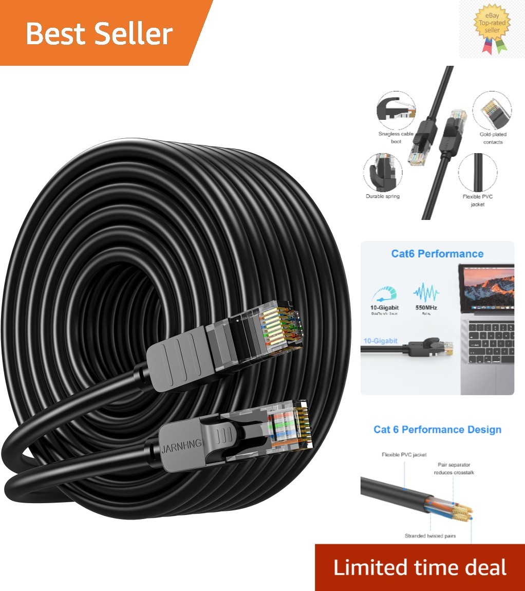 High-Speed 50ft Cat 6 Ethernet Cable, UV Resistant, Ideal for Gaming & Streaming
